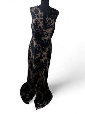Xscape Black Lace with Nude Underlay dress